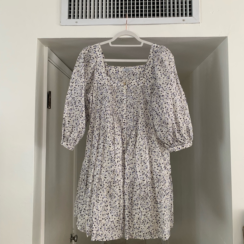 Floral White and Blue Women's Dress